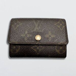 Louis Vuitton Elise Plat Card Tresor Wallet Monogram Canvas Dark Brown One Size